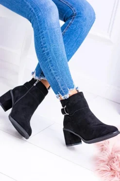 New Damskie Czarne Botki Na Słupku Z Klamrą Zamsz Evoret Damskie Botki Na Słupku|Brązowe I Beżowe Botki