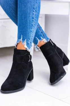 New Damskie Czarne Botki Na Słupku Z Klamrą Zamsz Evoret Damskie Botki Na Słupku|Brązowe I Beżowe Botki