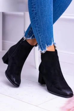 Botki Na Słupku|Brązowe I Beżowe Botki>Damskie buty S.Barski Damskie Czarne Botki Na Słupku Zamsz Ferimate