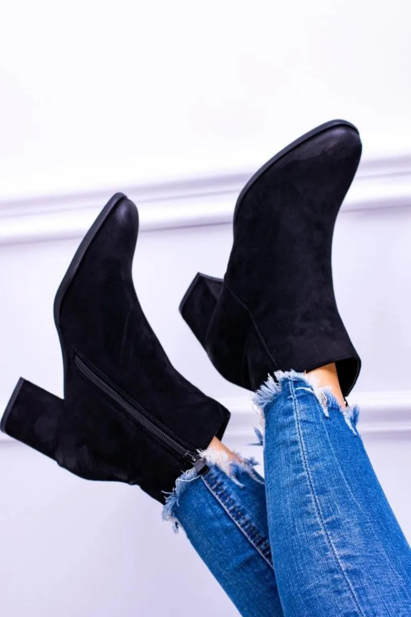 Botki Na Słupku|Brązowe I Beżowe Botki>Damskie buty S.Barski Damskie Czarne Botki Na Słupku Zamsz Ferimate