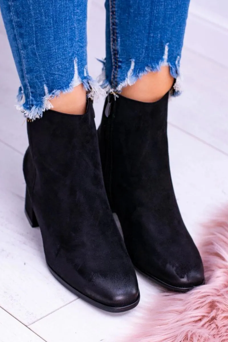 Botki Na Słupku|Brązowe I Beżowe Botki>Damskie buty S.Barski Damskie Czarne Botki Na Słupku Zamsz Ferimate