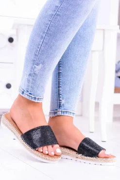 Best Boto Damskie Czarne Klapki Lu Boo Cyrkonie ShineMadam