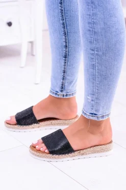 Best Boto Damskie Czarne Klapki Lu Boo Cyrkonie ShineMadam