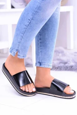 Clearance Boto Damskie Czarne Klapki z Dżetami Mirock