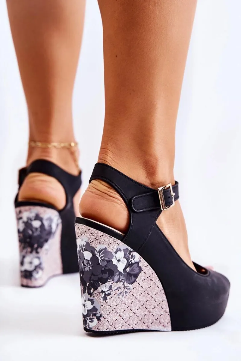 Clearance Boto Damskie Czarne Sandały Na Koturnie Nemesis