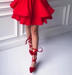 Outlet Damskie Czółenka Na Słupku Wiązane Czerwone Demmi Damskie Czółenka Zamszowe|Czółenka Na Słupku