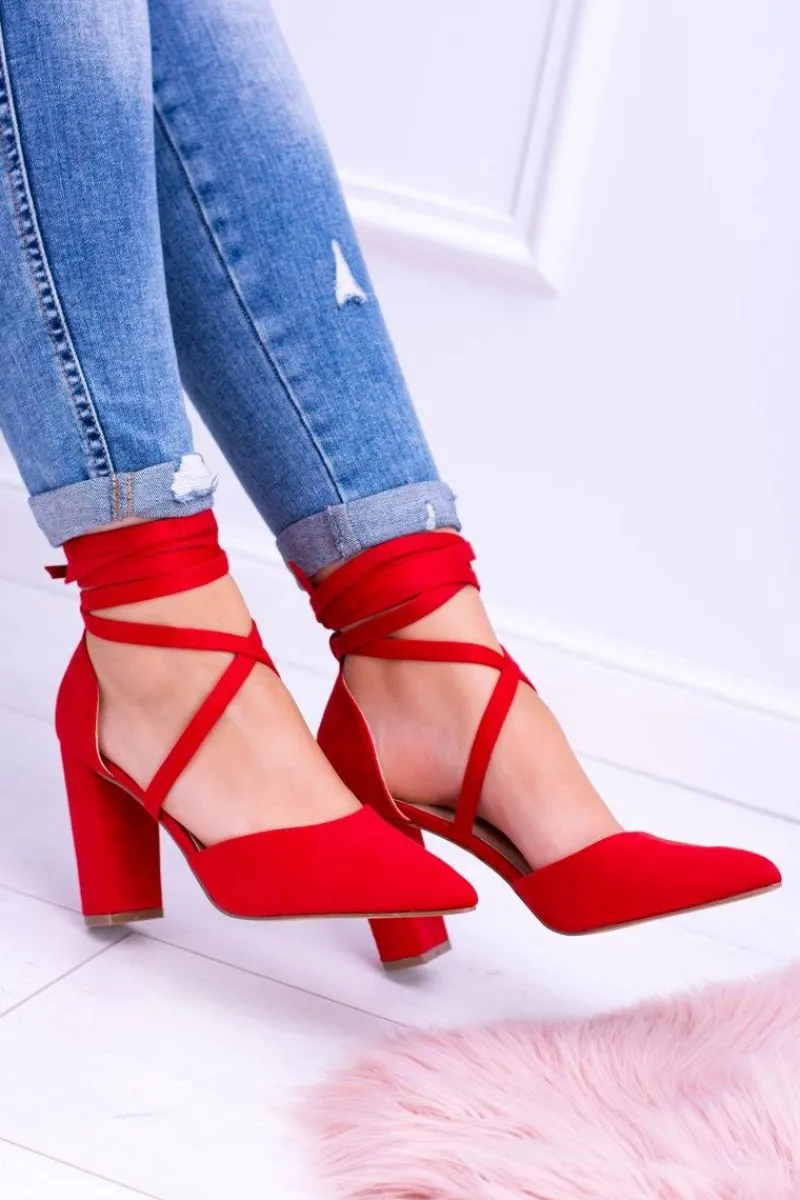 Outlet Damskie Czółenka Na Słupku Wiązane Czerwone Demmi Damskie Czółenka Zamszowe|Czółenka Na Słupku