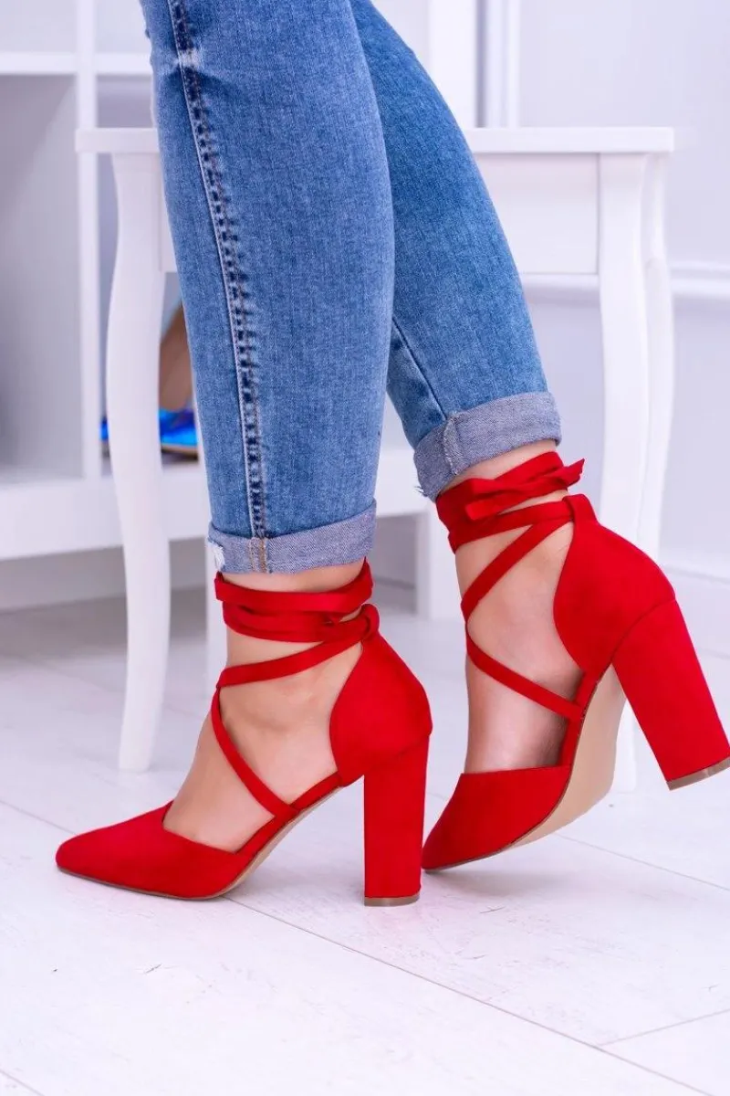 Outlet Damskie Czółenka Na Słupku Wiązane Czerwone Demmi Damskie Czółenka Zamszowe|Czółenka Na Słupku