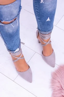 New Boto Damskie Czółenka Na Słupku Wiązane Szare Demmi