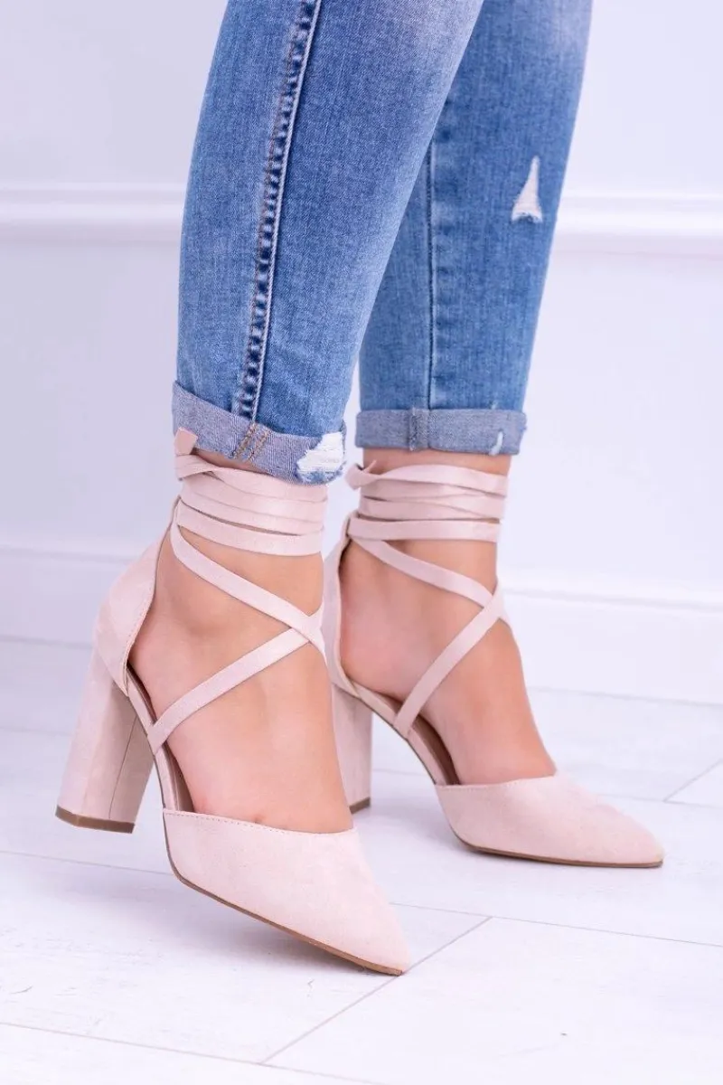 Clearance Boto Damskie Czółenka Na Słupku Wiązane Beżowe Demmi