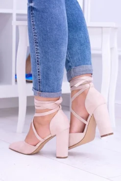 Clearance Boto Damskie Czółenka Na Słupku Wiązane Beżowe Demmi