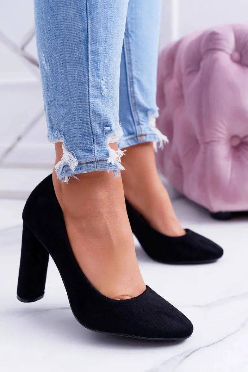 Czółenka Zamszowe|Czółenka Na Słupku>Boto Damskie Czółenka Na Słupku Zamszowe Czarne Verdi