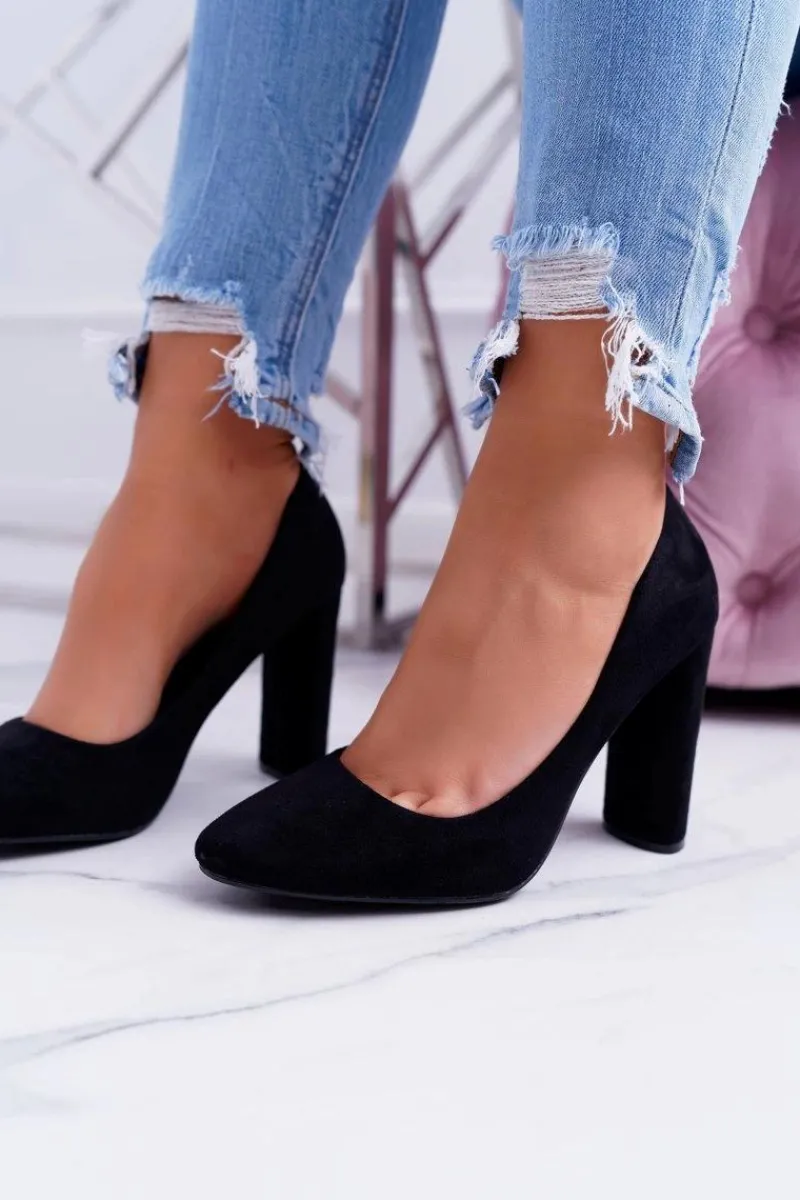 Czółenka Zamszowe|Czółenka Na Słupku>Boto Damskie Czółenka Na Słupku Zamszowe Czarne Verdi