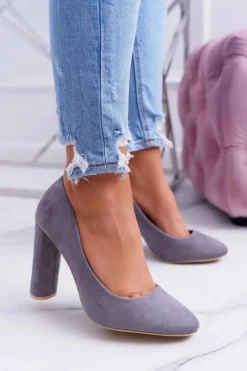 Discount Damskie Czółenka Na Słupku Zamszowe Szare Verdi Damskie Czółenka Zamszowe|Czółenka Na Słupku