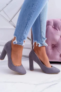 Discount Damskie Czółenka Na Słupku Zamszowe Szare Verdi Damskie Czółenka Zamszowe|Czółenka Na Słupku