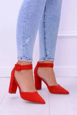 Czółenka Zamszowe|Czółenka Na Słupku>Boto Damskie Czółenka Na Słupku Zamszowe Czerwone Harinta