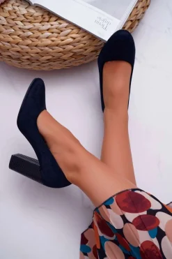 Outlet Damskie Czółenka Sergio Leone PB200 Zamszowe Granatowe Selva Damskie Czółenka Zamszowe|Czółenka Na Słupku