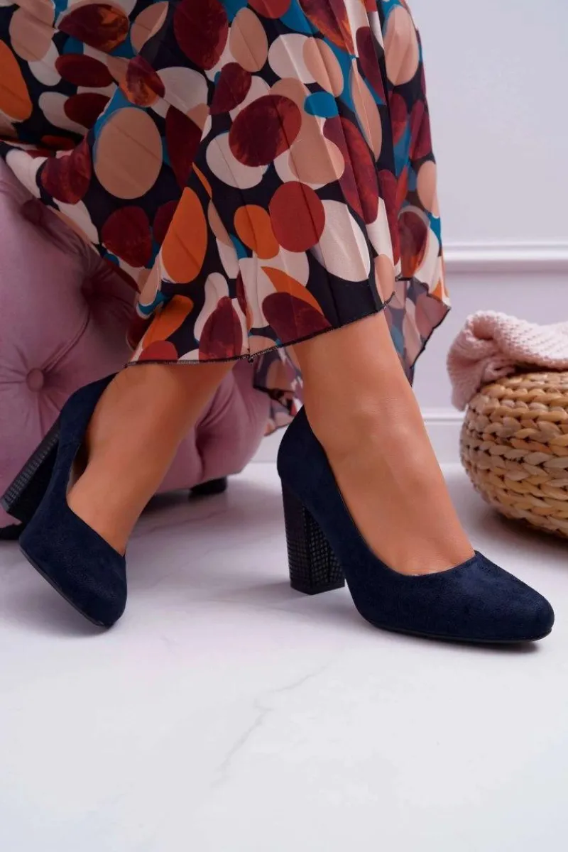 Outlet Damskie Czółenka Sergio Leone PB200 Zamszowe Granatowe Selva Damskie Czółenka Zamszowe|Czółenka Na Słupku