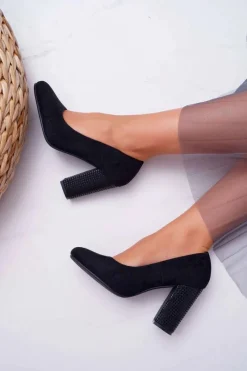 Sale Damskie Czółenka Sergio Leone PB200 Zamszowe Czarne Selva Damskie Czółenka Na Słupku|Czółenka Zamszowe