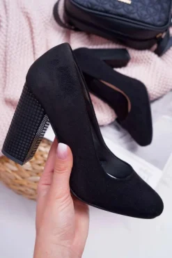 Sale Damskie Czółenka Sergio Leone PB200 Zamszowe Czarne Selva Damskie Czółenka Na Słupku|Czółenka Zamszowe