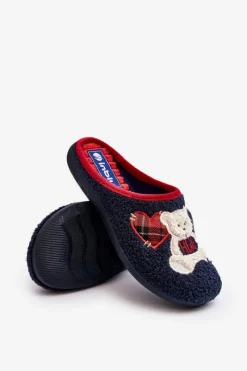 Sale Damskie Domowe Klapki Kapcie Z Misiem EC000095 Granatowe Damskie Kapcie Klasyczne|Klapki Damskie Klasyczne