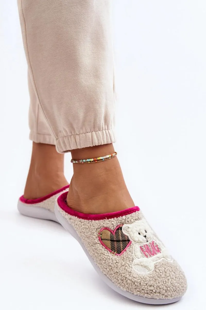 Hot INBLU Damskie Domowe Klapki Kapcie Z Misiem EC000095 Beżowe