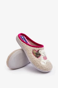 Hot INBLU Damskie Domowe Klapki Kapcie Z Misiem EC000095 Beżowe