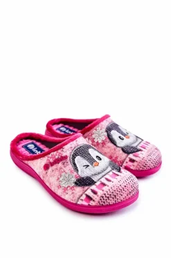 Kapcie Klasyczne|Klapki Damskie Klasyczne>INBLU Damskie Domowe Klapki Papcie Pingwiny EC-81-023 Różowe