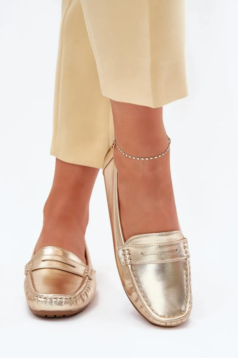 Damskie Eko Skórzane Mokasyny Złote Lenvie Damskie Loafersy Damskie|Mokasyny Damskie Zamszowe