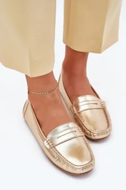 Damskie Eko Skórzane Mokasyny Złote Lenvie Damskie Loafersy Damskie|Mokasyny Damskie Zamszowe