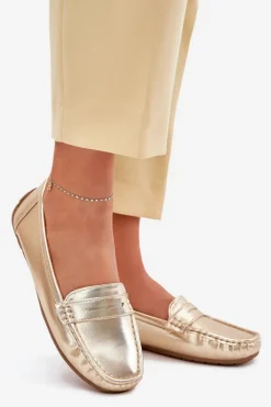 Damskie Eko Skórzane Mokasyny Złote Lenvie Damskie Loafersy Damskie|Mokasyny Damskie Zamszowe