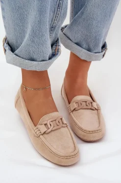 Discount Damskie Eko Zamszowe Mokasyny Z Ozdobą Beżowe Seathra Damskie Loafersy Damskie|Mokasyny Damskie Zamszowe