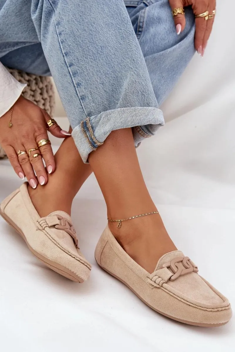 Discount Damskie Eko Zamszowe Mokasyny Z Ozdobą Beżowe Seathra Damskie Loafersy Damskie|Mokasyny Damskie Zamszowe