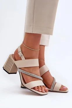 Sandały Na Słupku|Sandały Na Obcasie><noscript><img width=