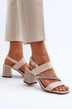 Sandały Na Słupku|Sandały Na Obcasie><noscript><img width=