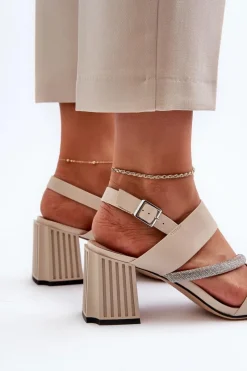 Sandały Na Słupku|Sandały Na Obcasie><noscript><img width=