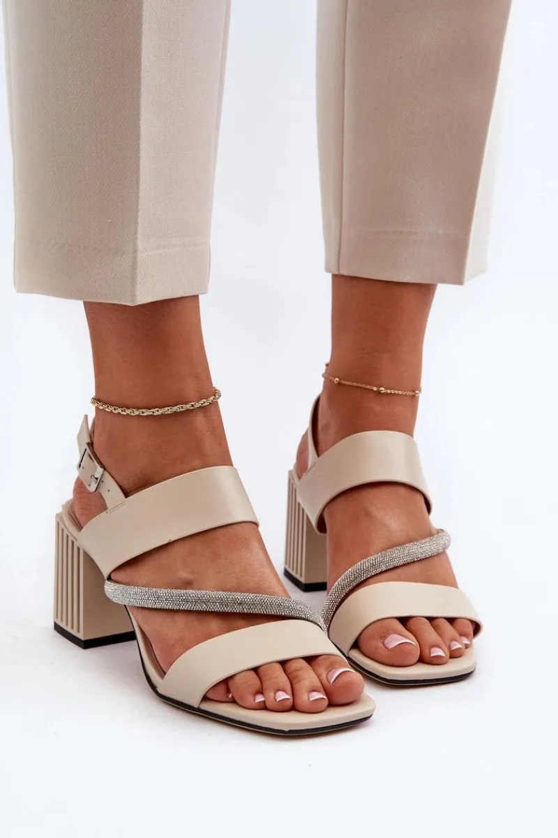 Sandały Na Słupku|Sandały Na Obcasie>Damskie buty S.Barski Damskie Eleganckie Sandały Na Słupku Beżowe D&A MR38-549 Beżowy