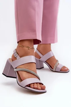 Clearance Damskie Eleganckie Sandały Na Słupku Fioletowe D&A MR38-549 Damskie Sandały Na Słupku|Sandały Na Obcasie