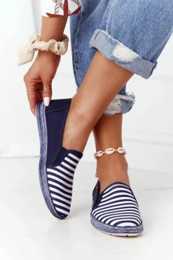 Trampki Damskie Slip-On>Big Star Shoes Damskie Espadryle Big Star HH276002 Granatowo-Białe