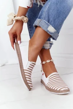 Trampki Damskie Slip-On>Big Star Shoes Damskie Espadryle Big Star HH276001 Beżowo-Białe