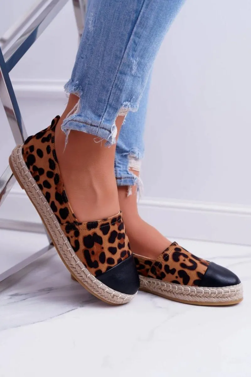 Czarne Espadryle>Boto Damskie Espadryle Leopard Flaty