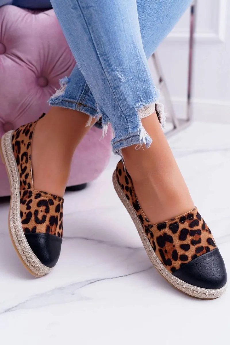 Czarne Espadryle>Boto Damskie Espadryle Leopard Flaty