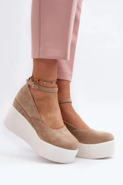 Clearance Boto Damskie Espadryle Na Koturnie Beżowe Malla