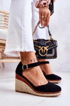 New Damskie Espadryle Na Koturnie Czarne Tamarill Damskie Sandały Na Koturnie|Czarne Espadryle