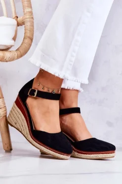 New Damskie Espadryle Na Koturnie Czarne Tamarill Damskie Sandały Na Koturnie|Czarne Espadryle