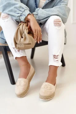 Czarne Espadryle>Boto Damskie Espadryle Na Słomkowej Platformie Beżowe Febi