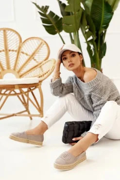 Czarne Espadryle>Boto Damskie Espadryle Na Słomkowej Platformie Szare Febi