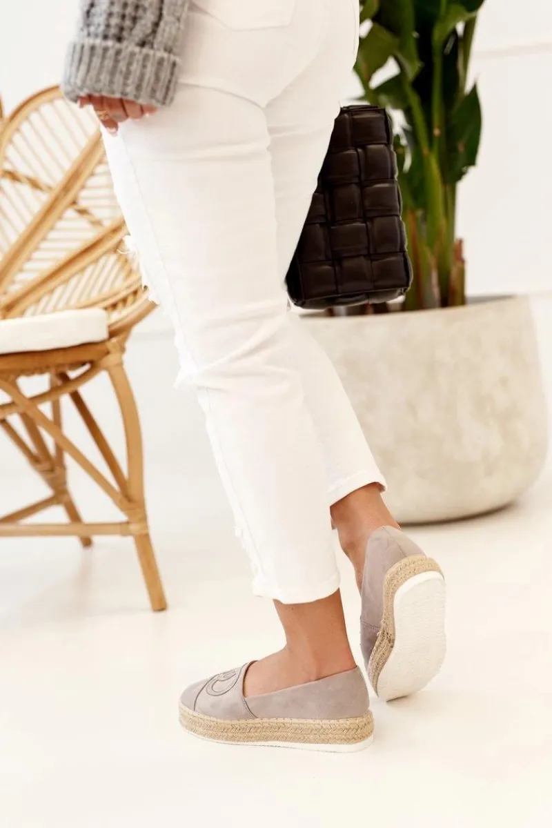 Czarne Espadryle>Boto Damskie Espadryle Na Słomkowej Platformie Szare Febi