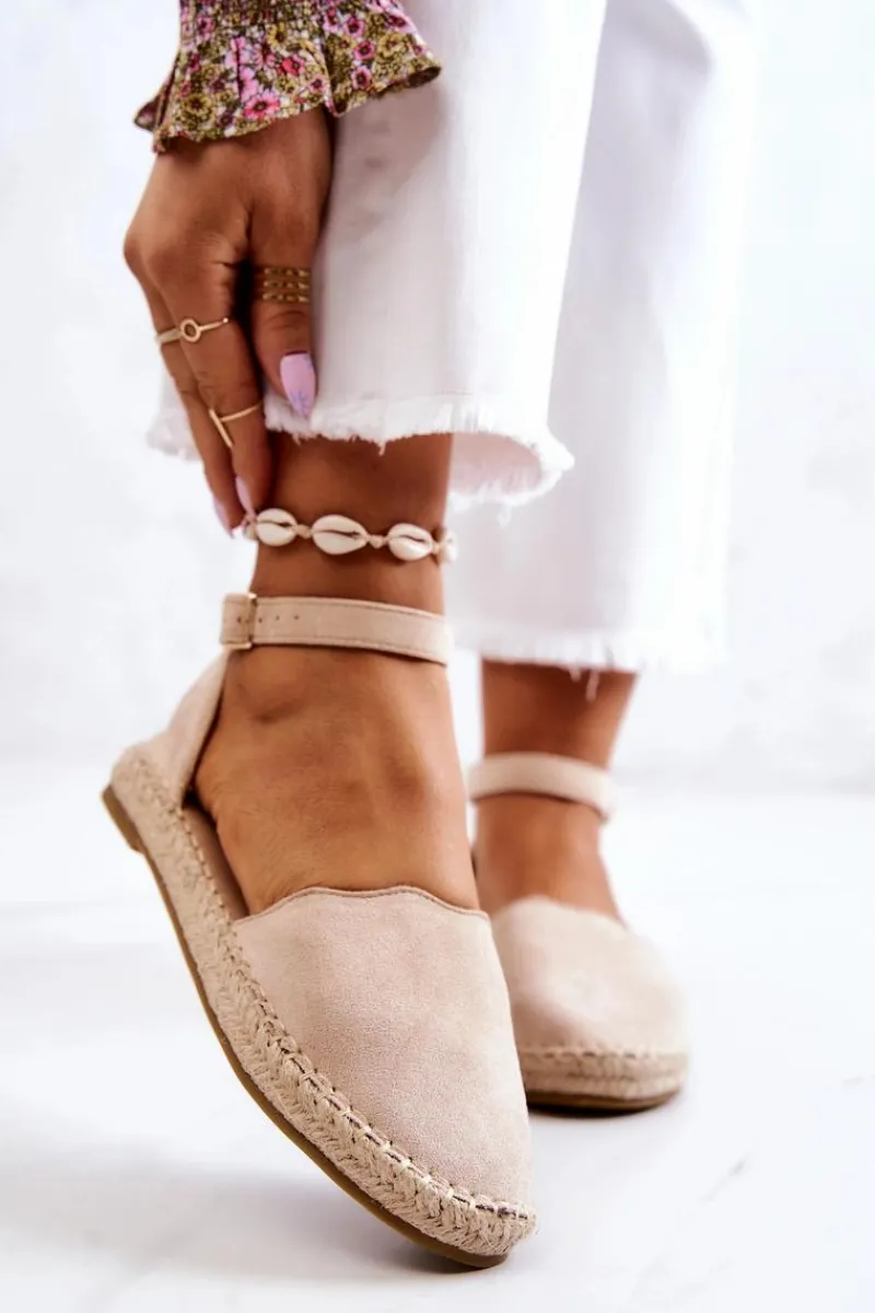 Czarne Espadryle>Evento Damskie Espadryle Na Sprzączkę Jasnobeżowe Bonetti