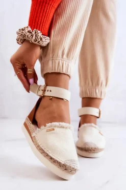 Online Big Star Shoes Damskie Espadryle Na Sprzączkę Big Star JJ274886 Jasnobeżowe